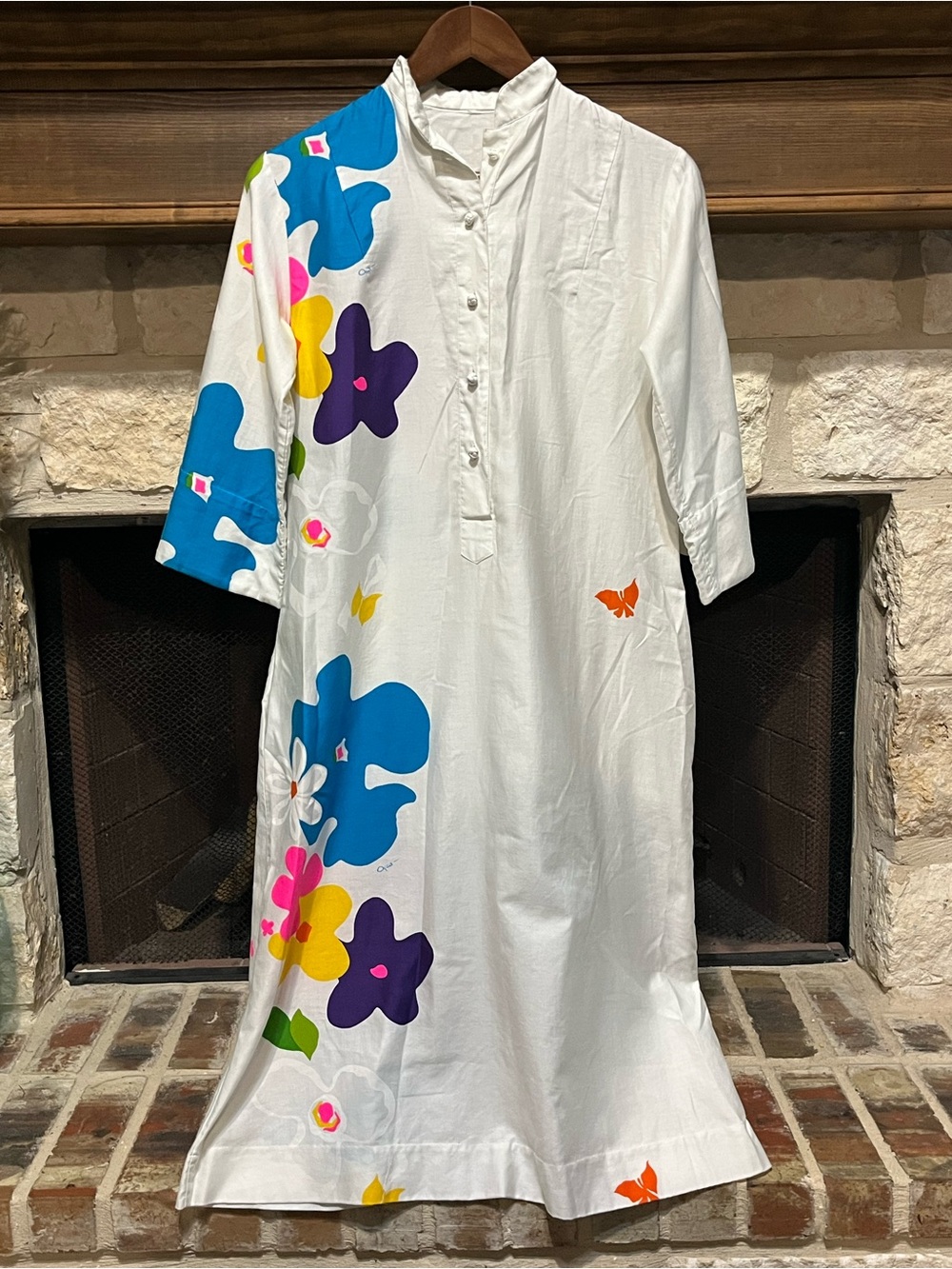 Catherine Ogust Penthouse Gallery VTG 80s Floral Shirt Dress White Cotton